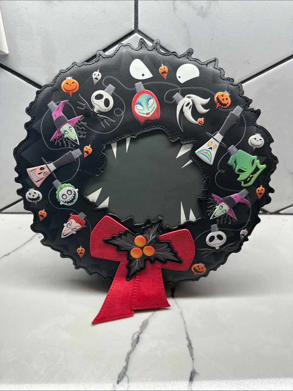 Disney Lounge-fly Nightmare Before Christmas Wreath with Red Bow